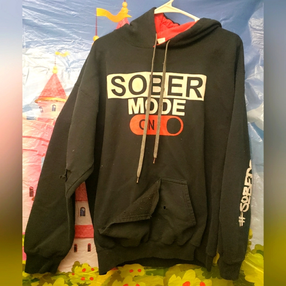 Large Black red and white Hooded Sweatshirt